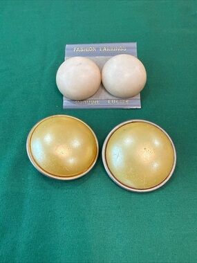 Vintage Lucite Dome Earrings in Cream and Gold